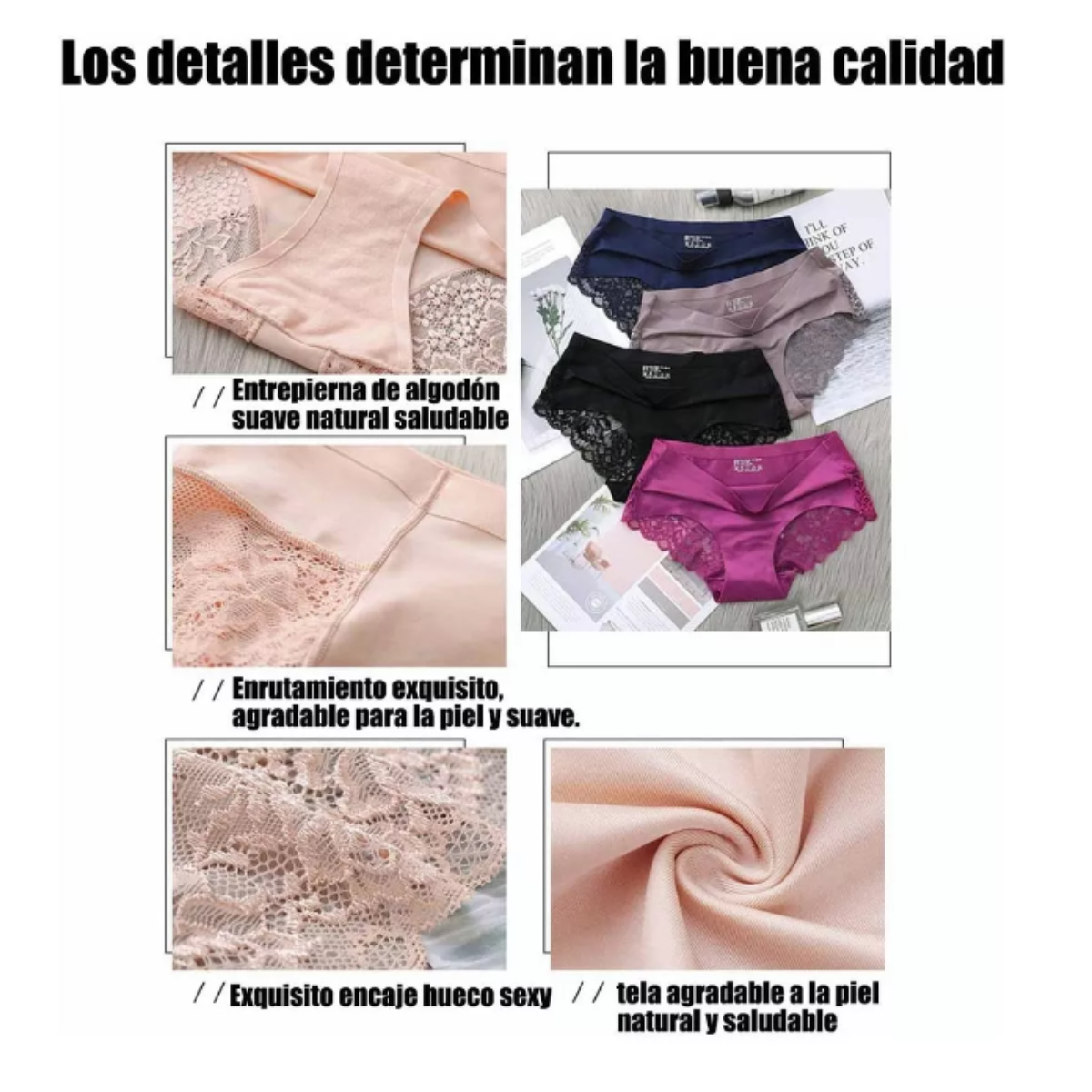 pantaleta invisible de encaje sexi y comodo de seda (6 piezas)