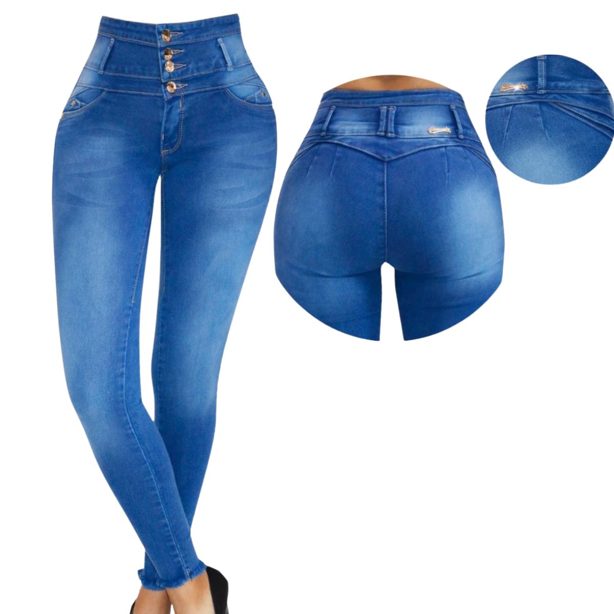 pantalón para dama 1 pieza corte colombiano mezclilla claro