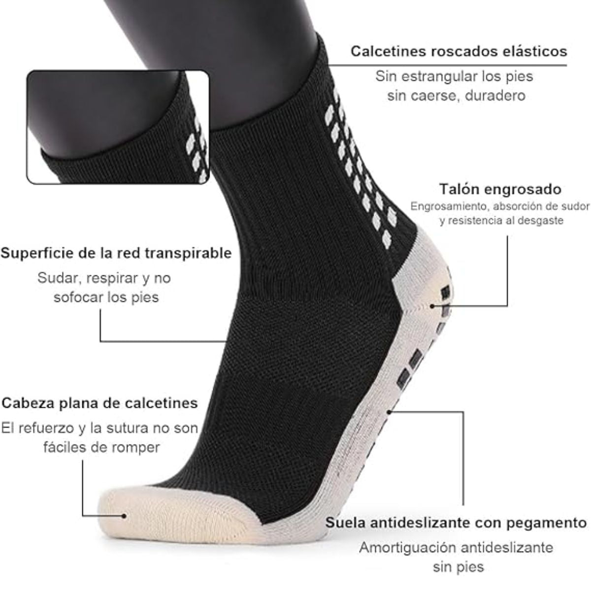 12 pares calceta de futbol antiderrapantes