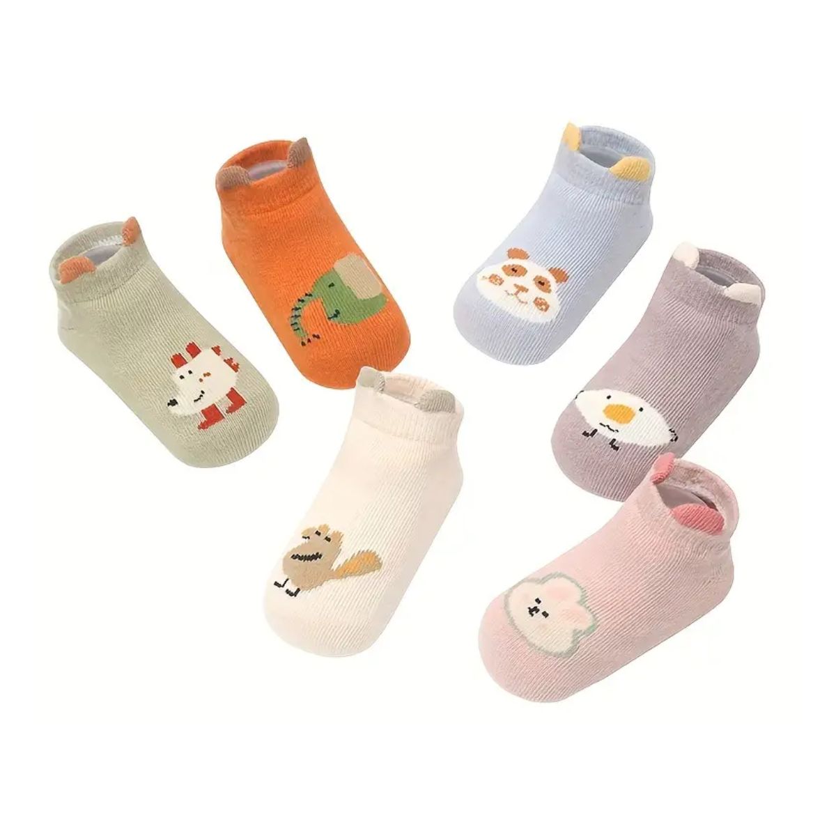 12 pares calcetas 100% algodon antideslizante de orejitas para bebés