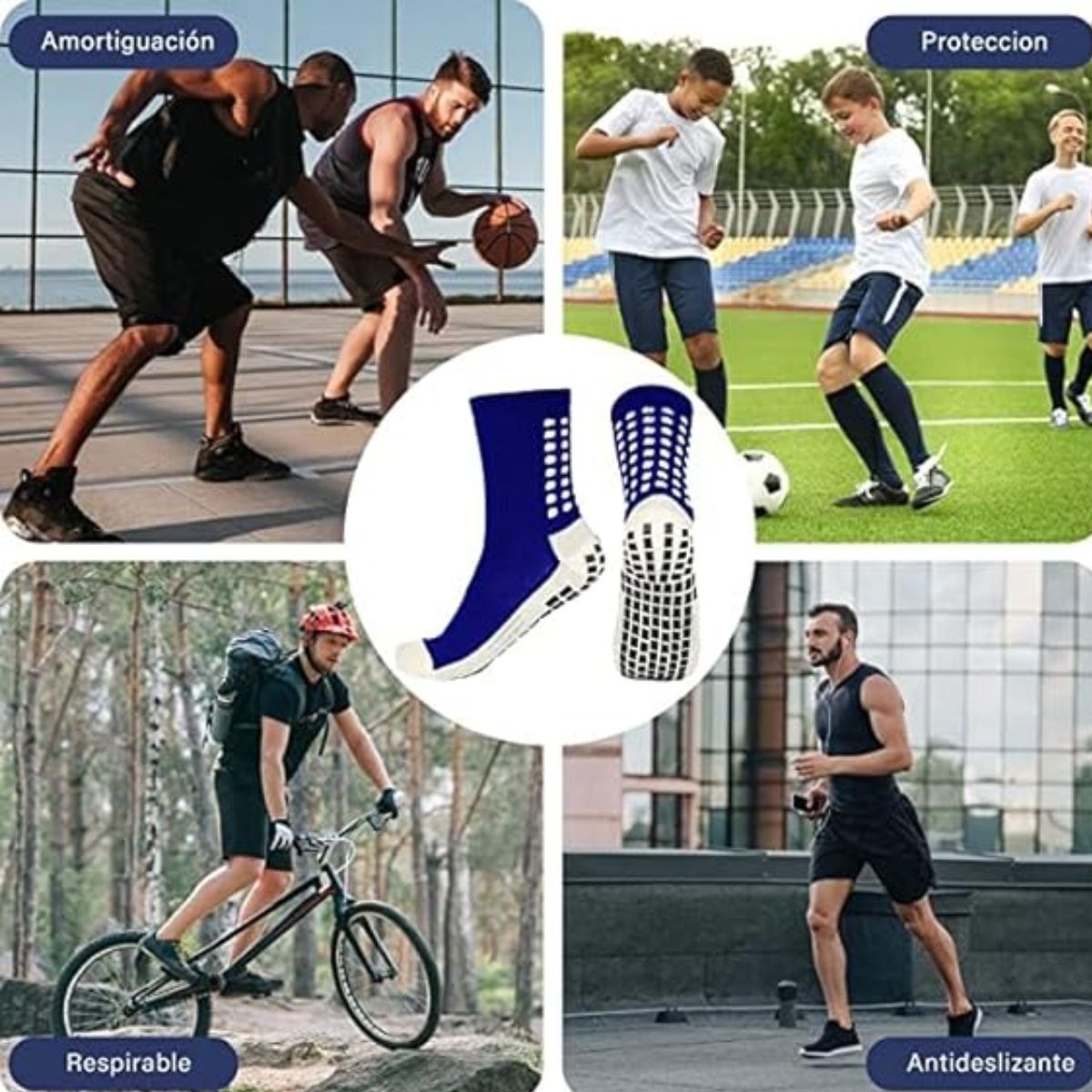 12 pares calceta de futbol antiderrapantes