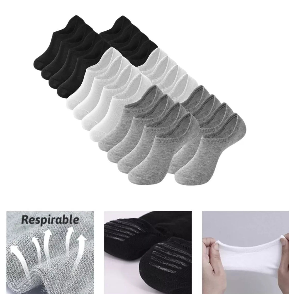 Closemate Calcetines invisibles de algodón antideslizantes para hombre y  mujer, 6 pares de corte bajo con rayas de silicona (actualización a 168N)