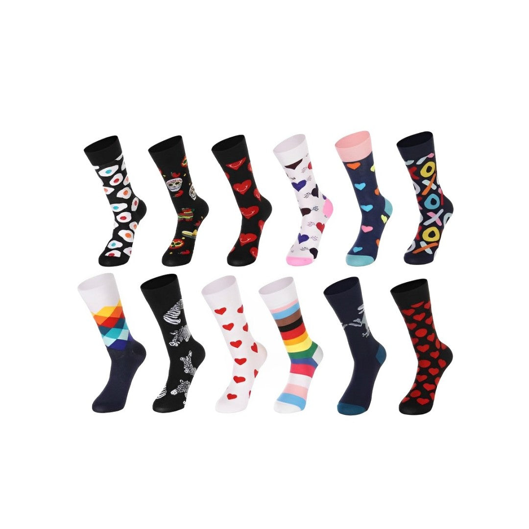 12 pares calceta unisex diseños divertidos