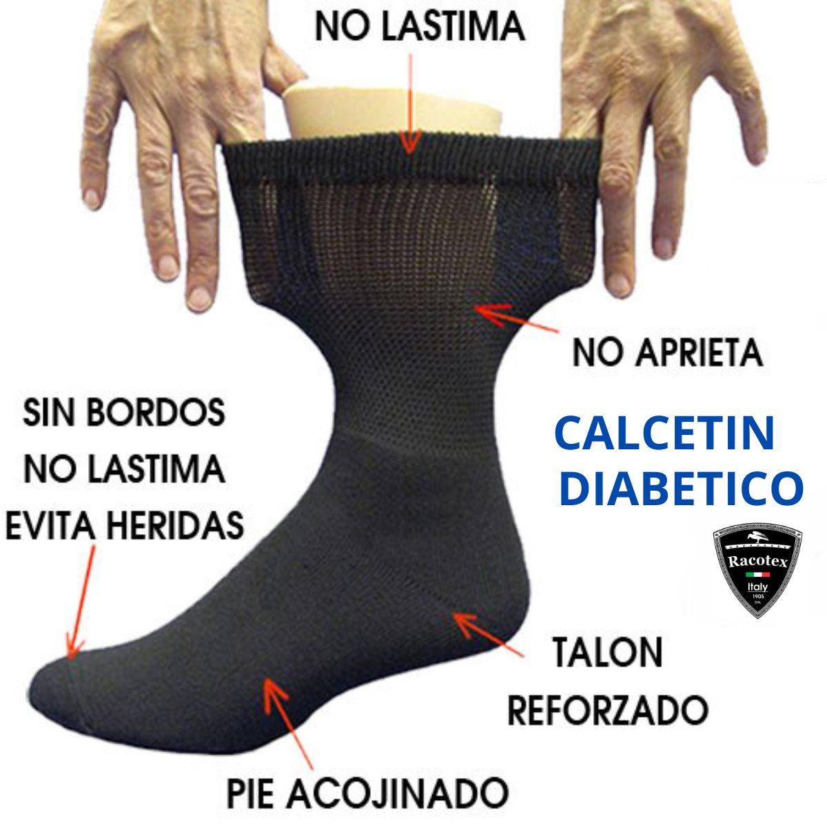 x12 Calcetines Algodón Diabético - Sin costura