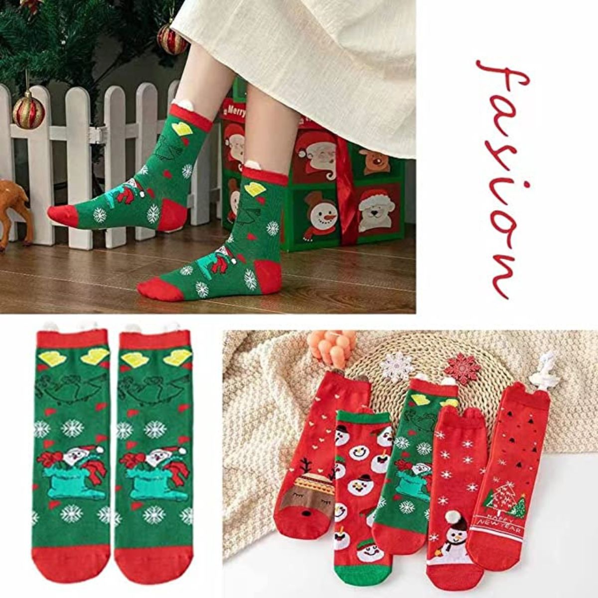 calcetines navideños con orejitas largas (6 pares)