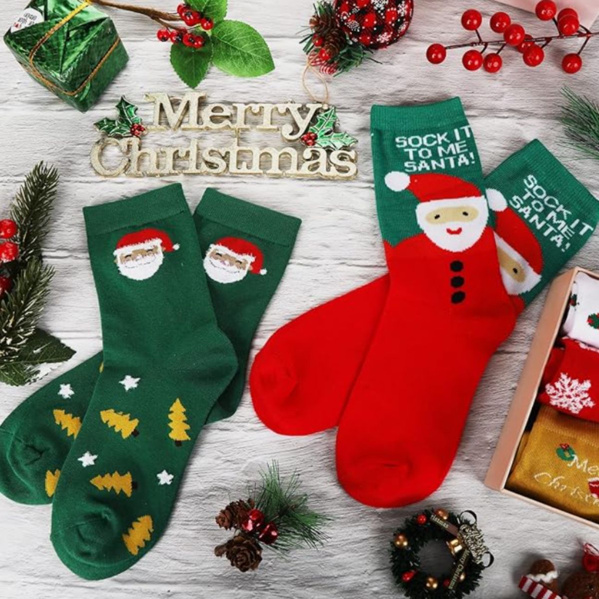 6 pares de calcetas navideñas cortas