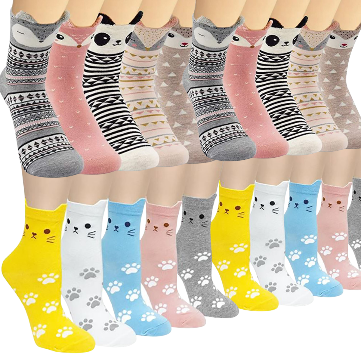 calcetines largos de orejitas 12 pares diferentes diseños