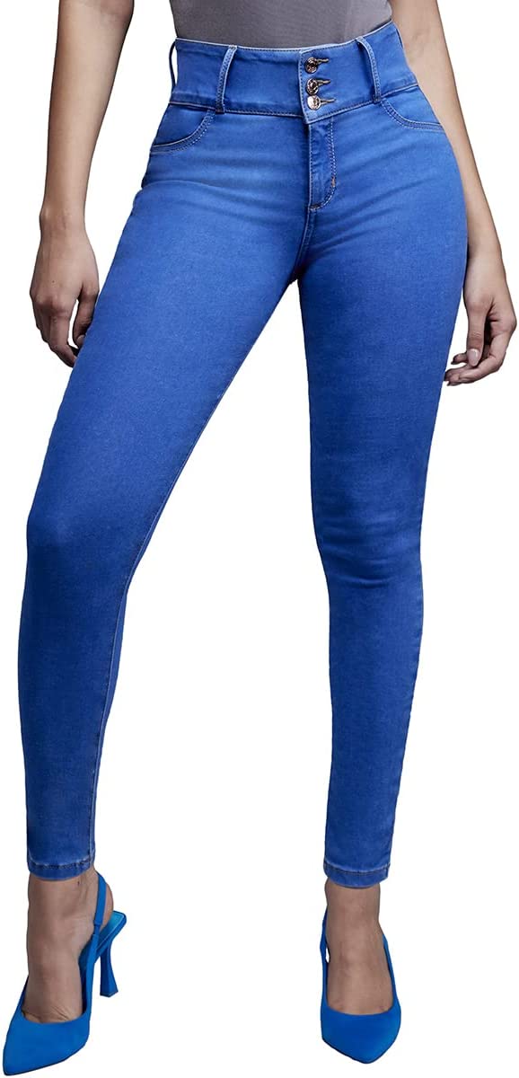 pantalón para dama 1 pieza corte colombiano mezclilla claro