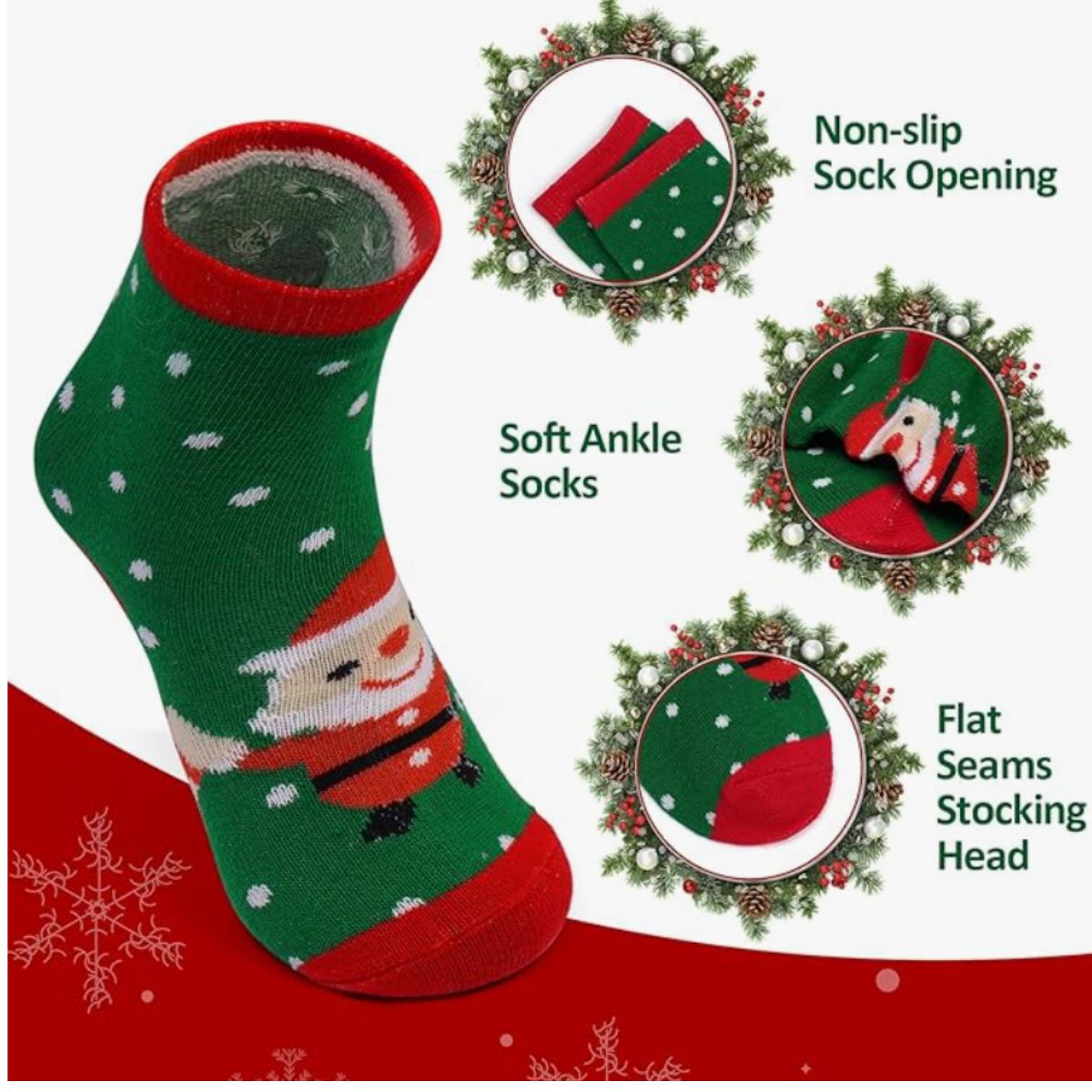 calcetas navideñas cortas (6 pares)