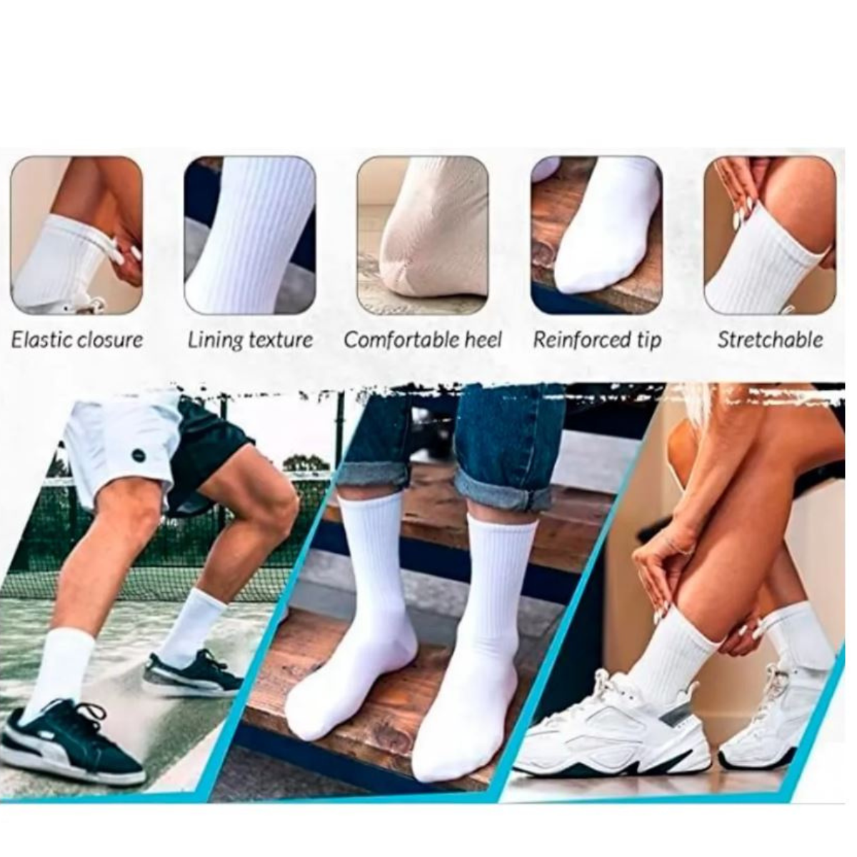 calcetas largas deportivas algodón paquete de 12 pares