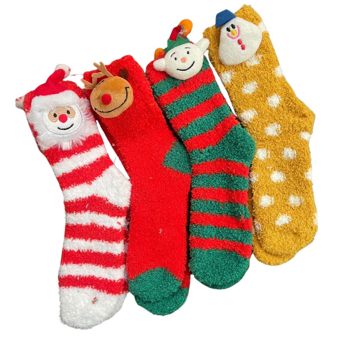 12 pares calcetines navideños afelpados con figuras 3d