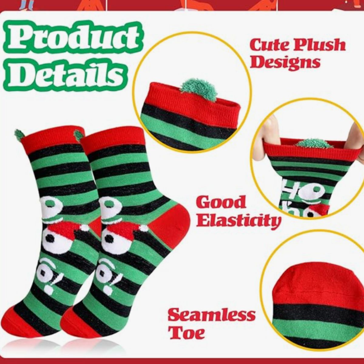 calcetines navideños con orejitas largas (12 pares)