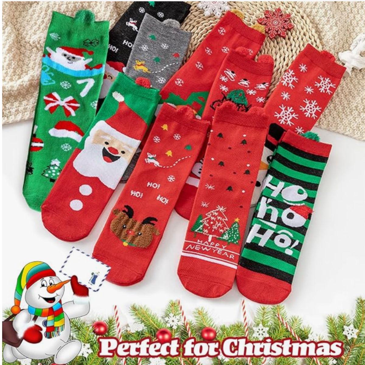 calcetines navideños con orejitas largas (6 pares)