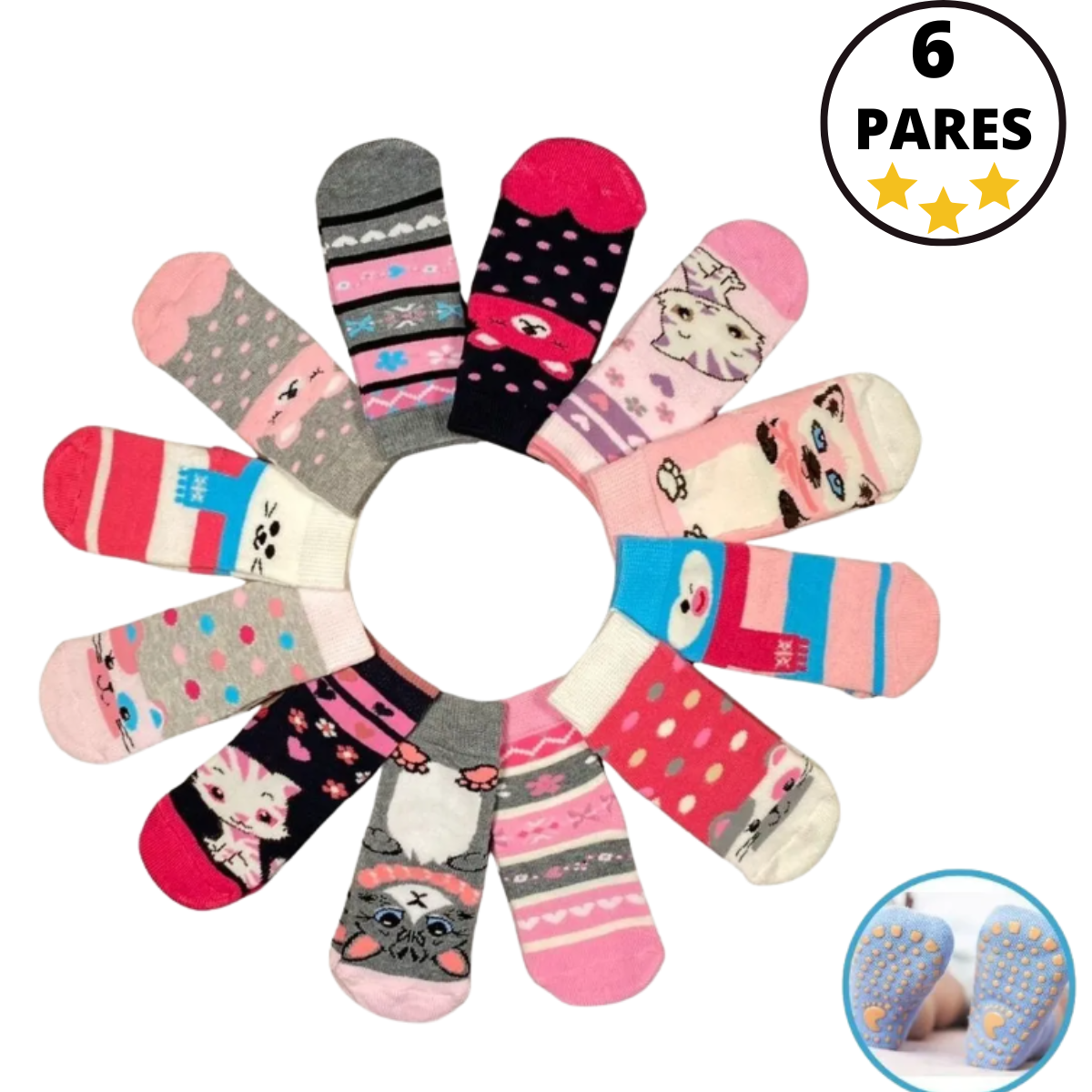 calcetines antiderrapantes  para niñas varias tallas (6 pares)