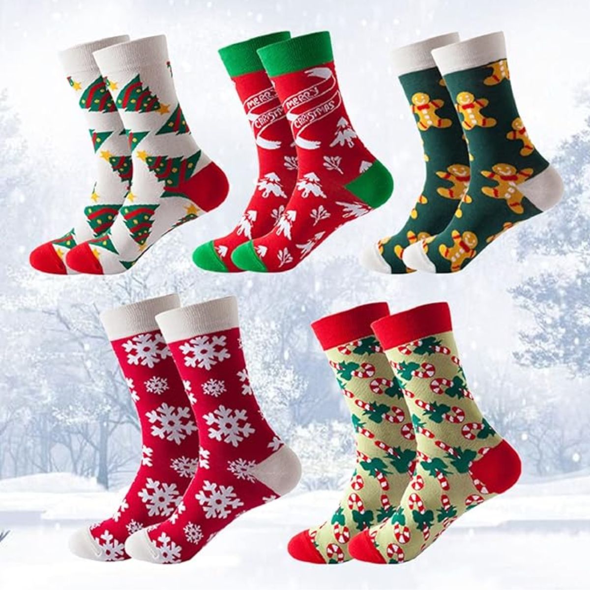 12 calcetines navideños largos unisex