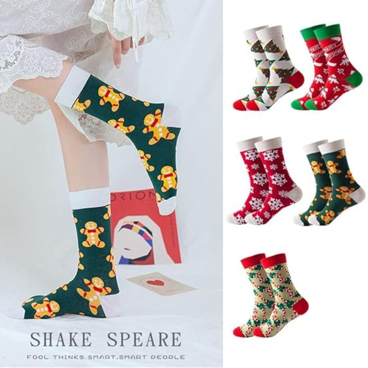 6 pares de calcetines navideños largos