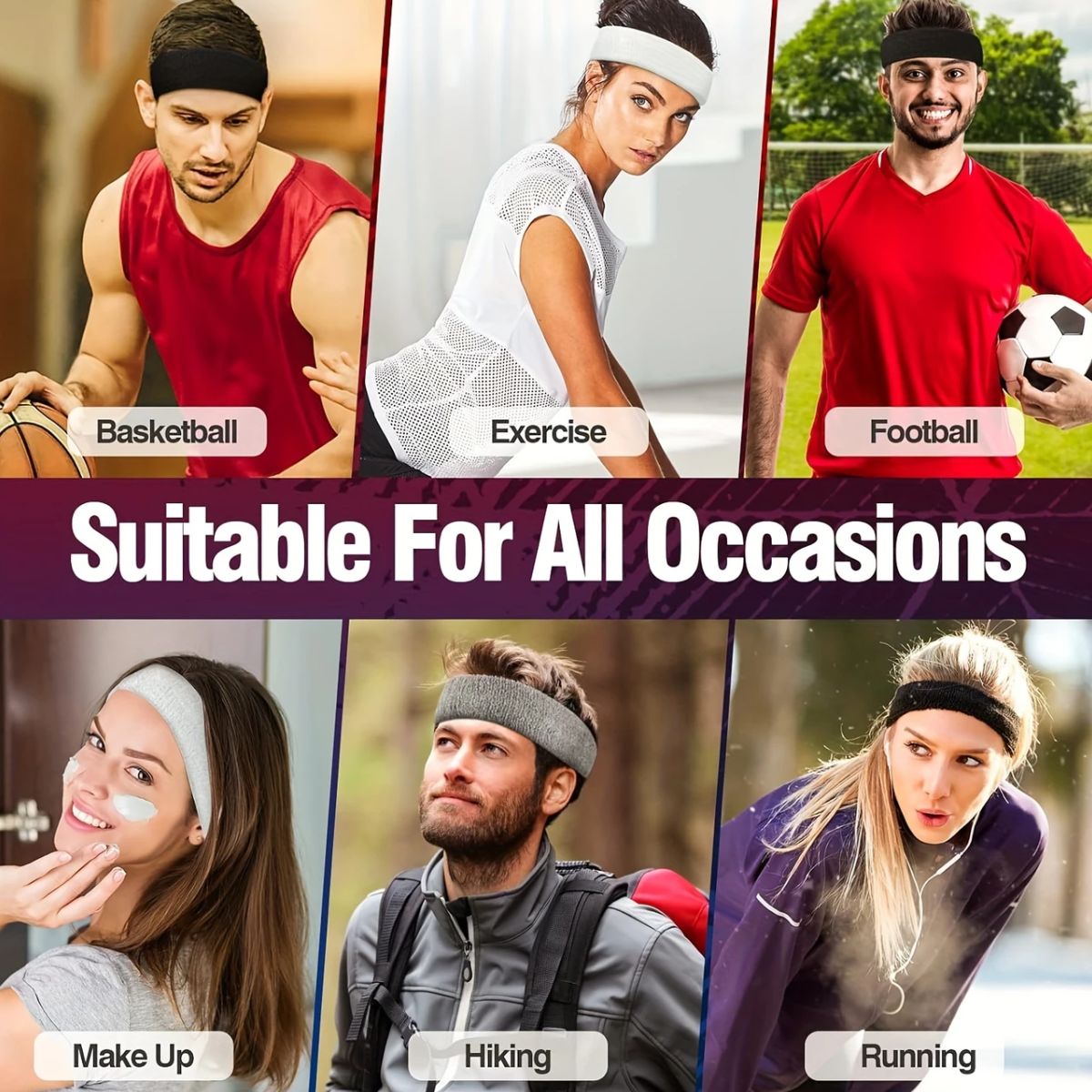 banda deportiva para cabeza unisex 6 piezas