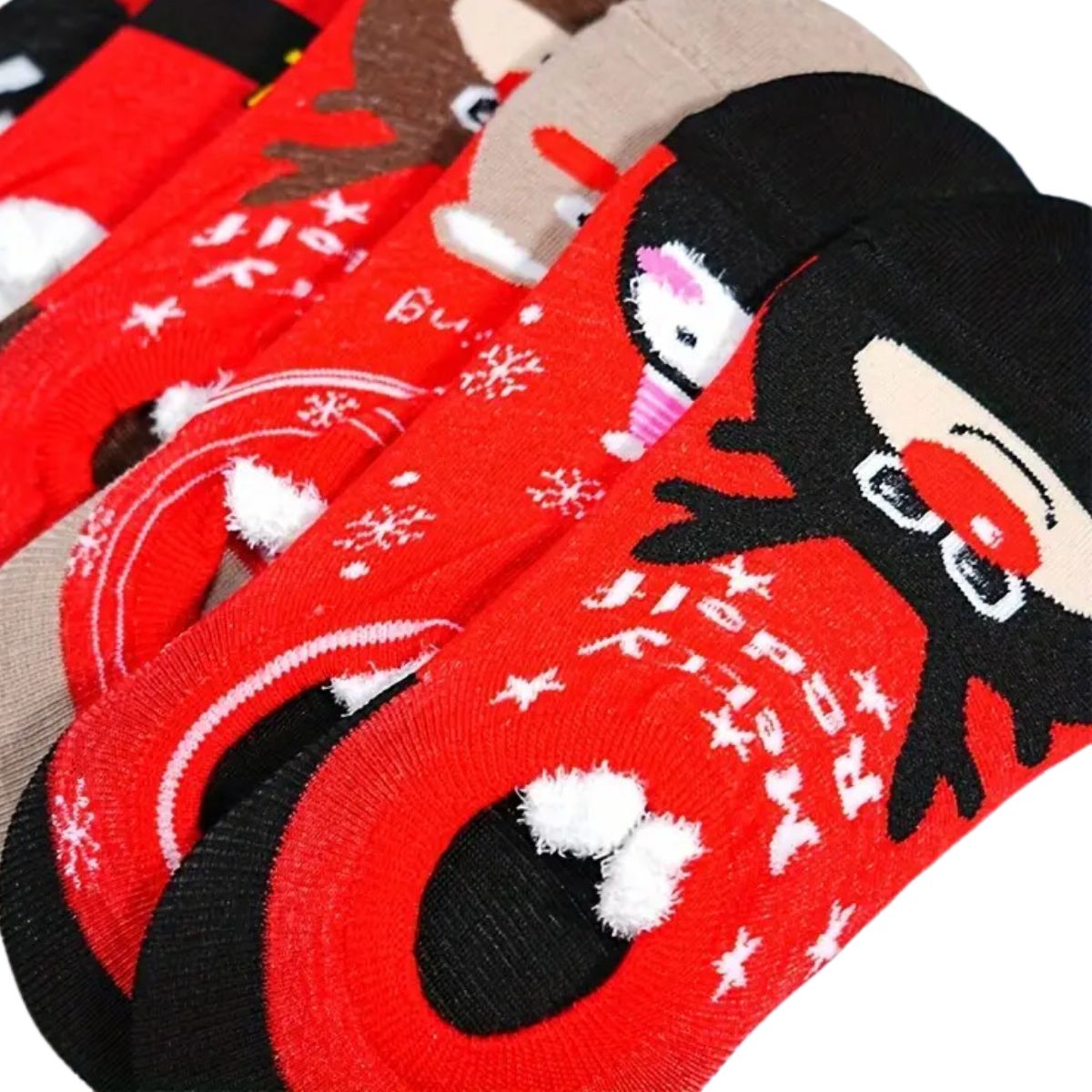 6 pares calcetines tobilleros navideños orejitas todas tallas