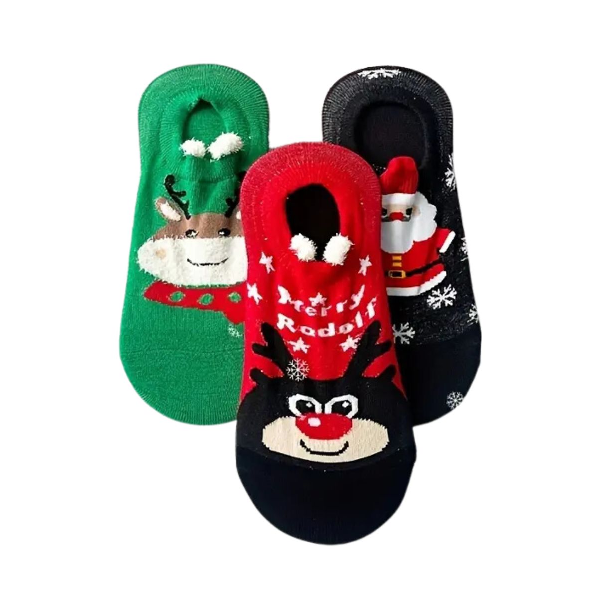 6 pares calcetines tobilleros navideños orejitas todas tallas