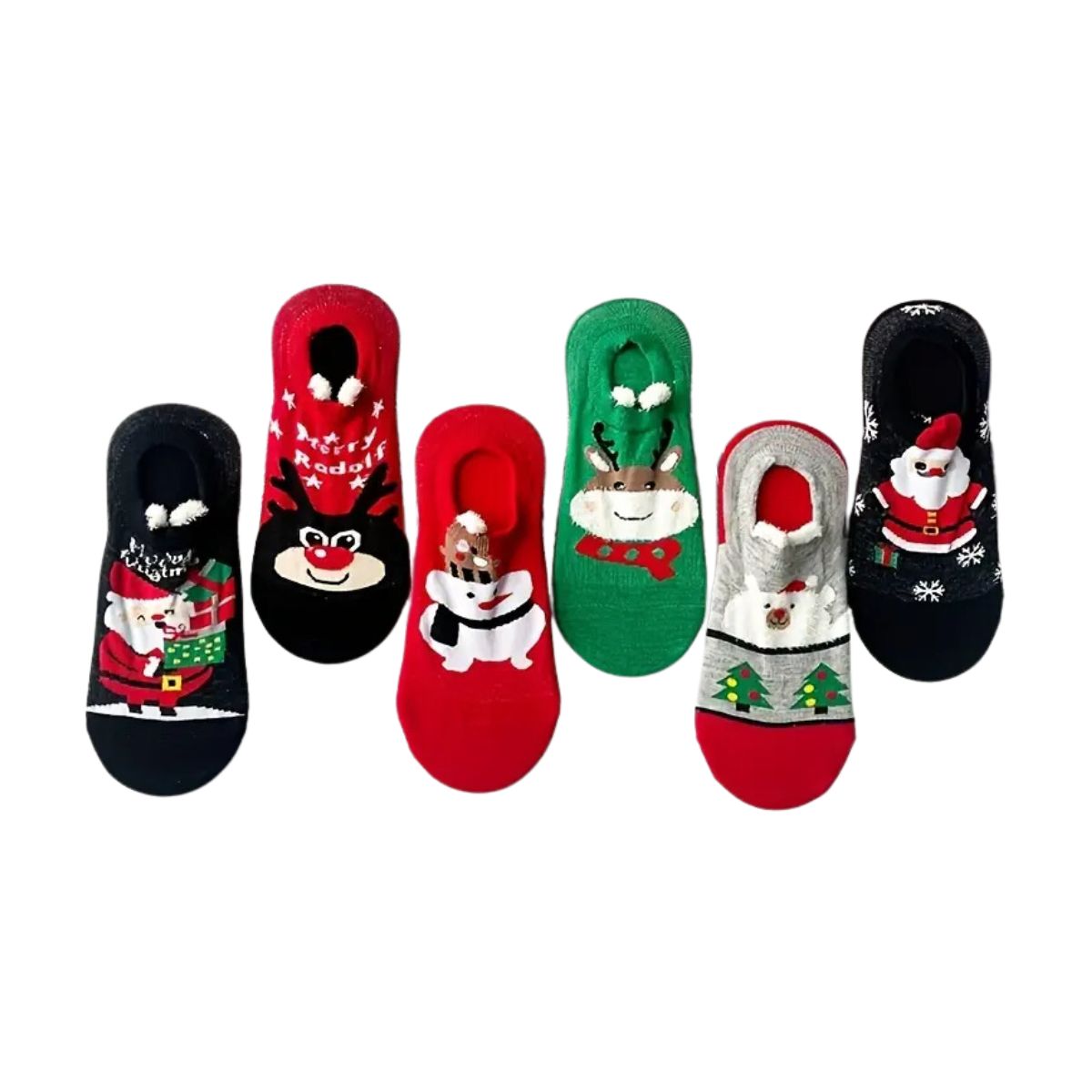 6 pares calcetines tobilleros navideños orejitas todas tallas