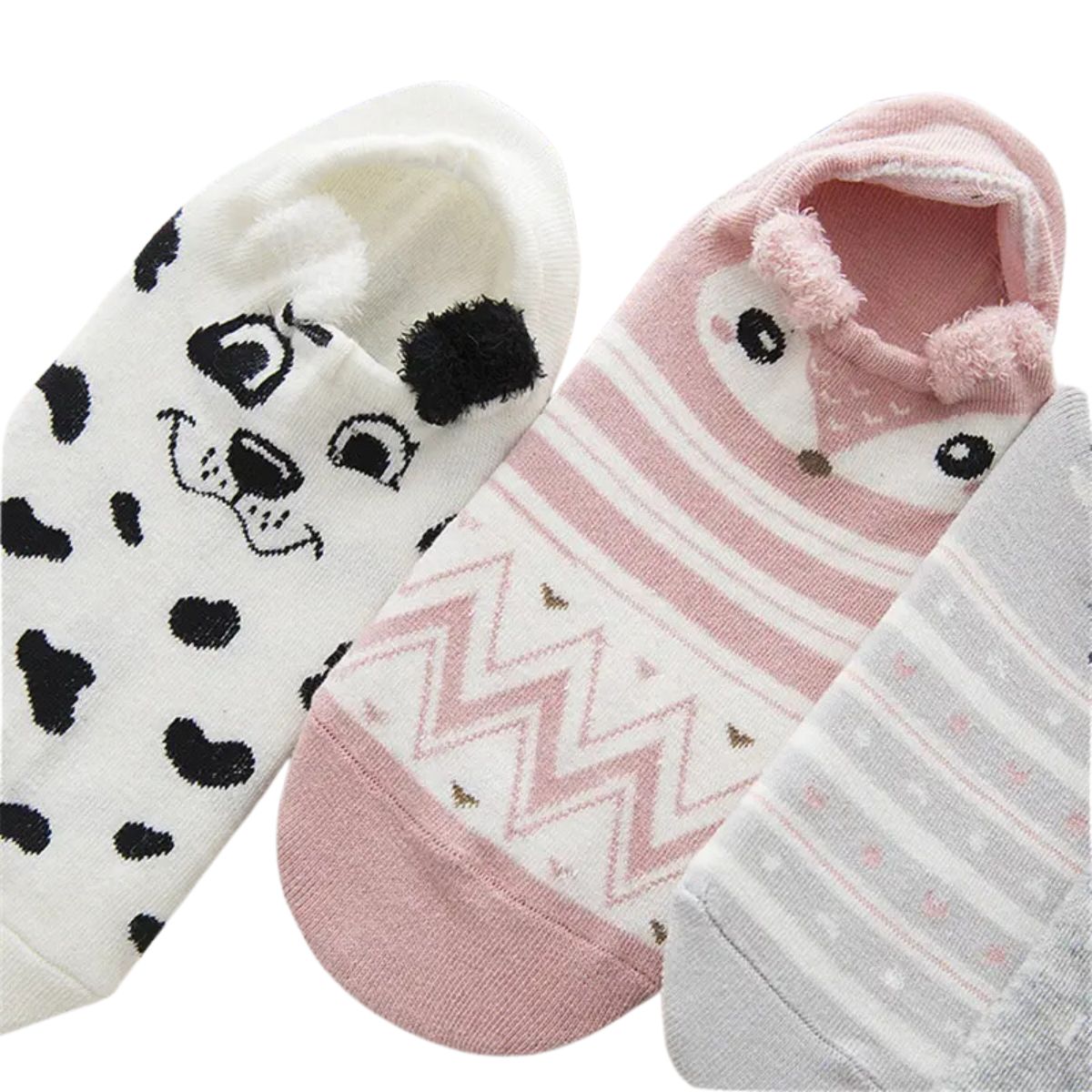 6 pares tines de algodón con orejitas diseños animalitos damas