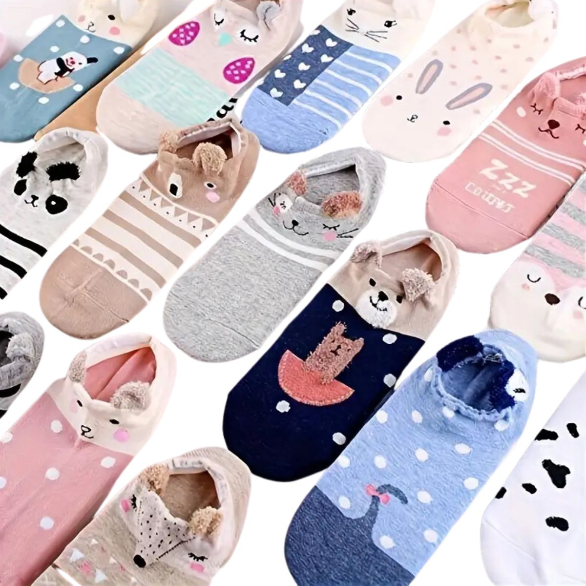 6 pares tines de algodón con orejitas diseños animalitos damas