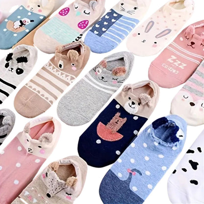 6 Pares Tines De Algodón Con Orejitas Diseños Animalitos Damas