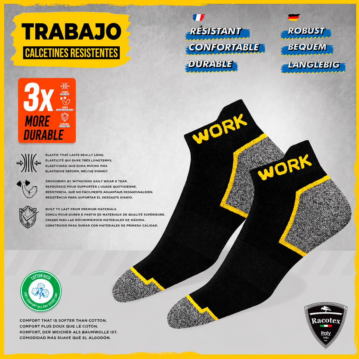 calcetín corto de trabajo pesado premiun 6 pares