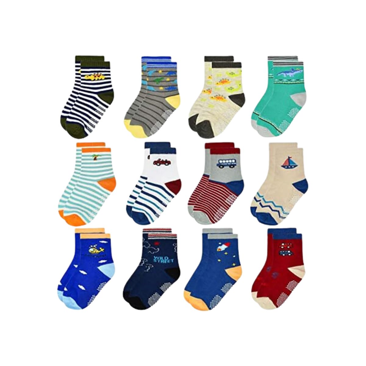 12 Pares Calcetas Antideslizantes Para Niños Y Niñas Diferentes Diseños