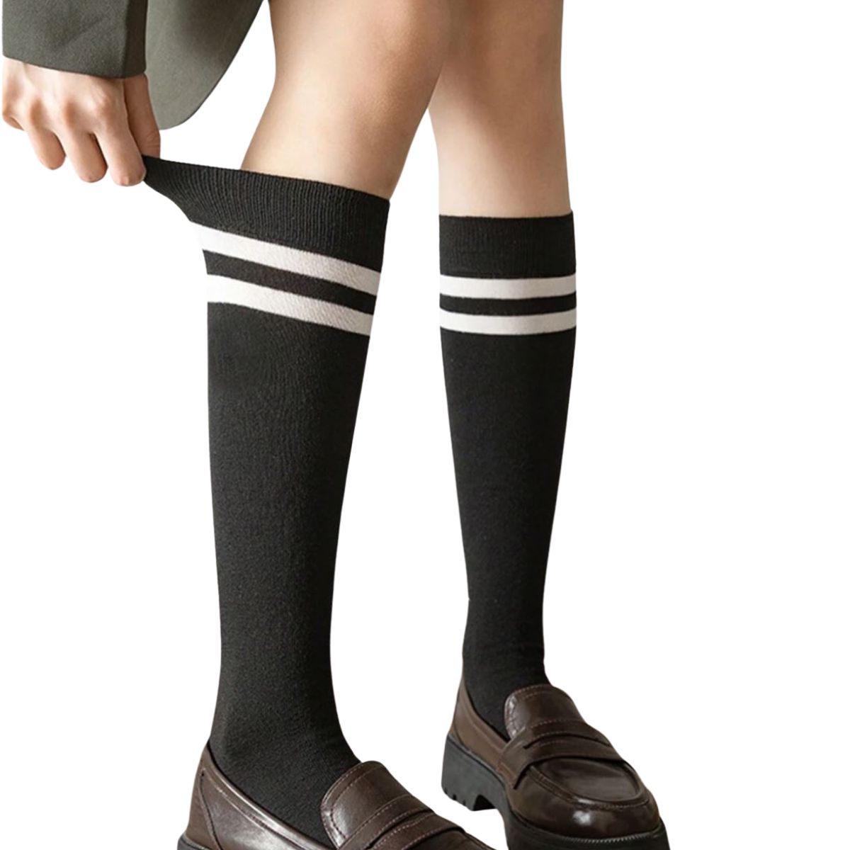 calceta larga mujer hasta rodilla con rayas (2 pares)
