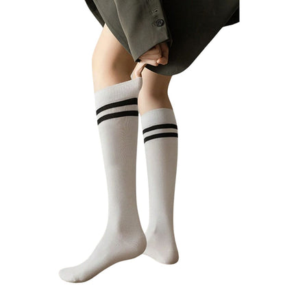 Calceta larga mujer hasta rodilla con rayas (2 pares)