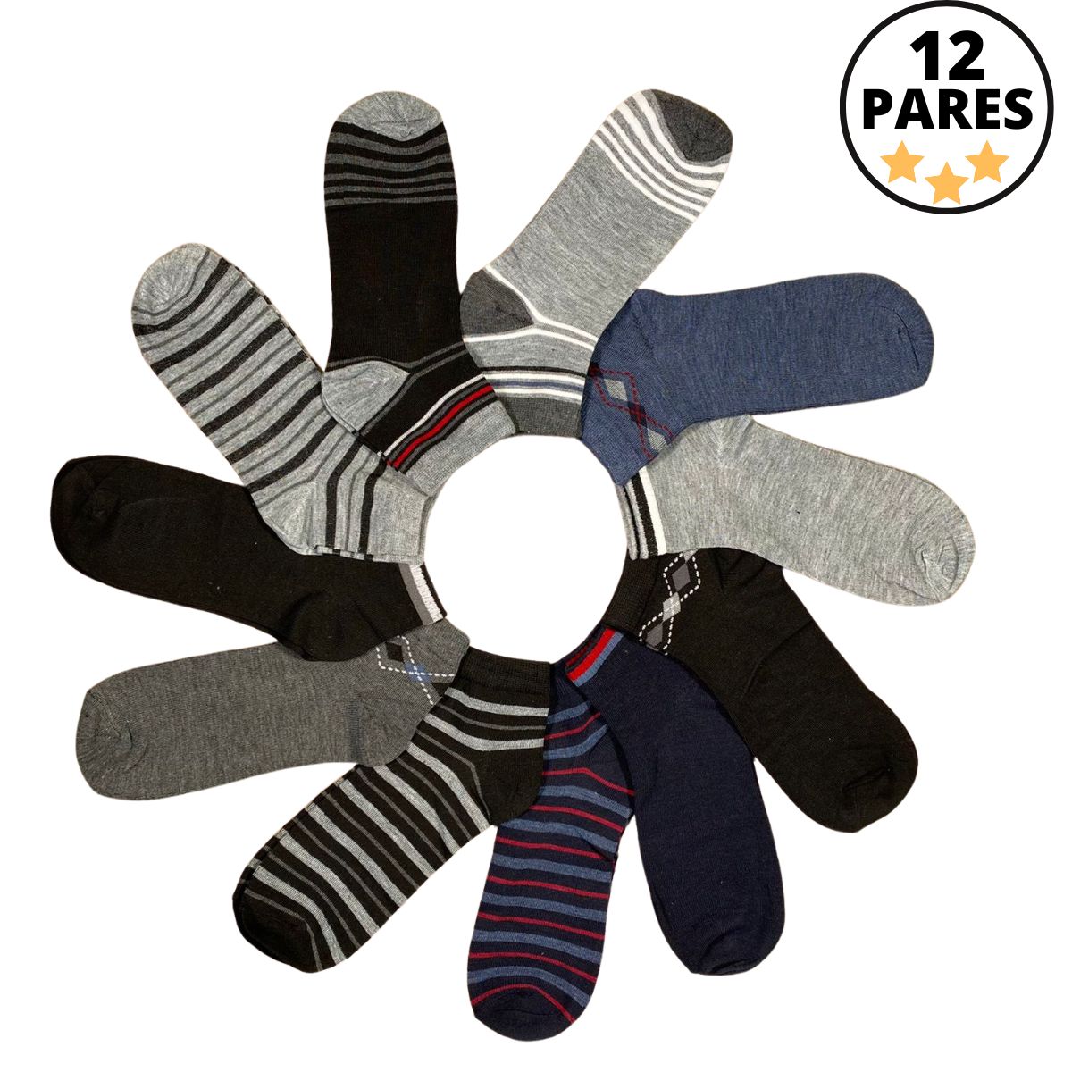 calcetines de algodón para hombre (12 pares)