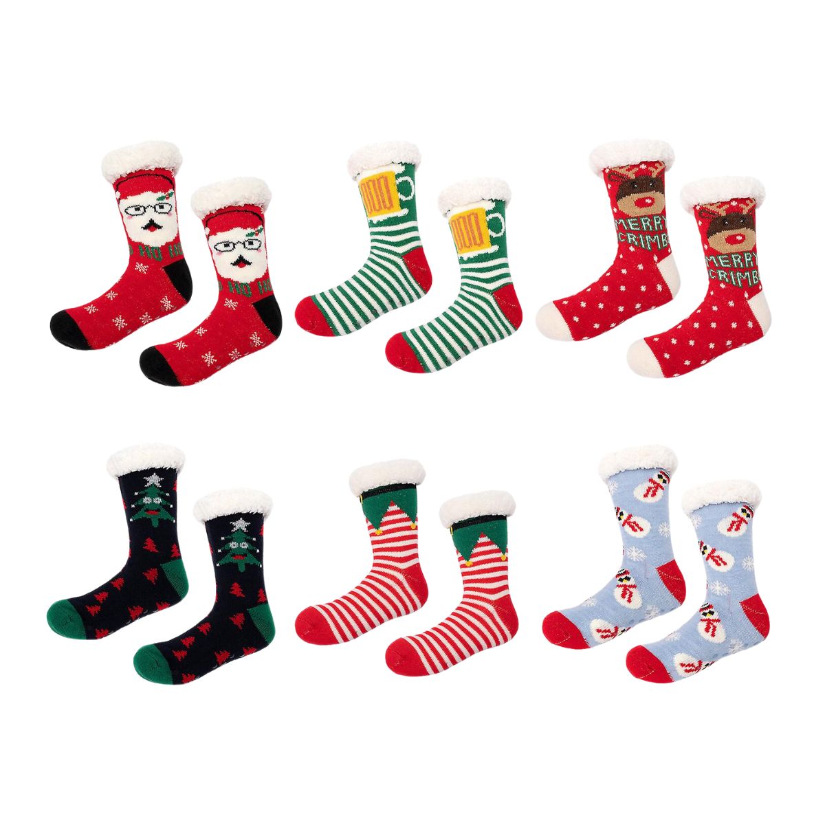 6 pares de calcetines termicos navideños de borrego