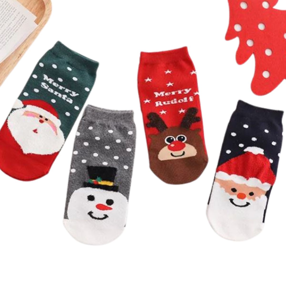 12 pares de calcetas navideñas cortas