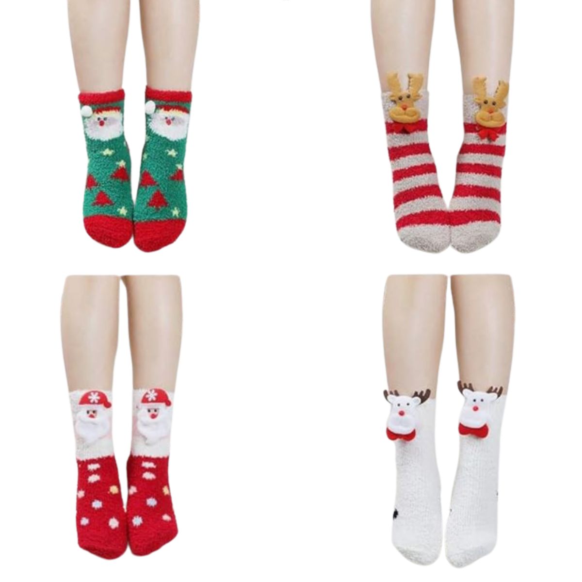 6 pares calcetines navideños afelpados con figuras 3d